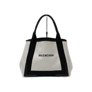 BALENCIAGA Navy Blue Cabas Shoulder canvas tote bag off white black pouch